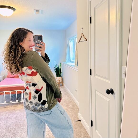 Anthropologie Jackets & Blazers - Anthropologie Green Cotton Knit Jacquard Mixed Media Jacket Small